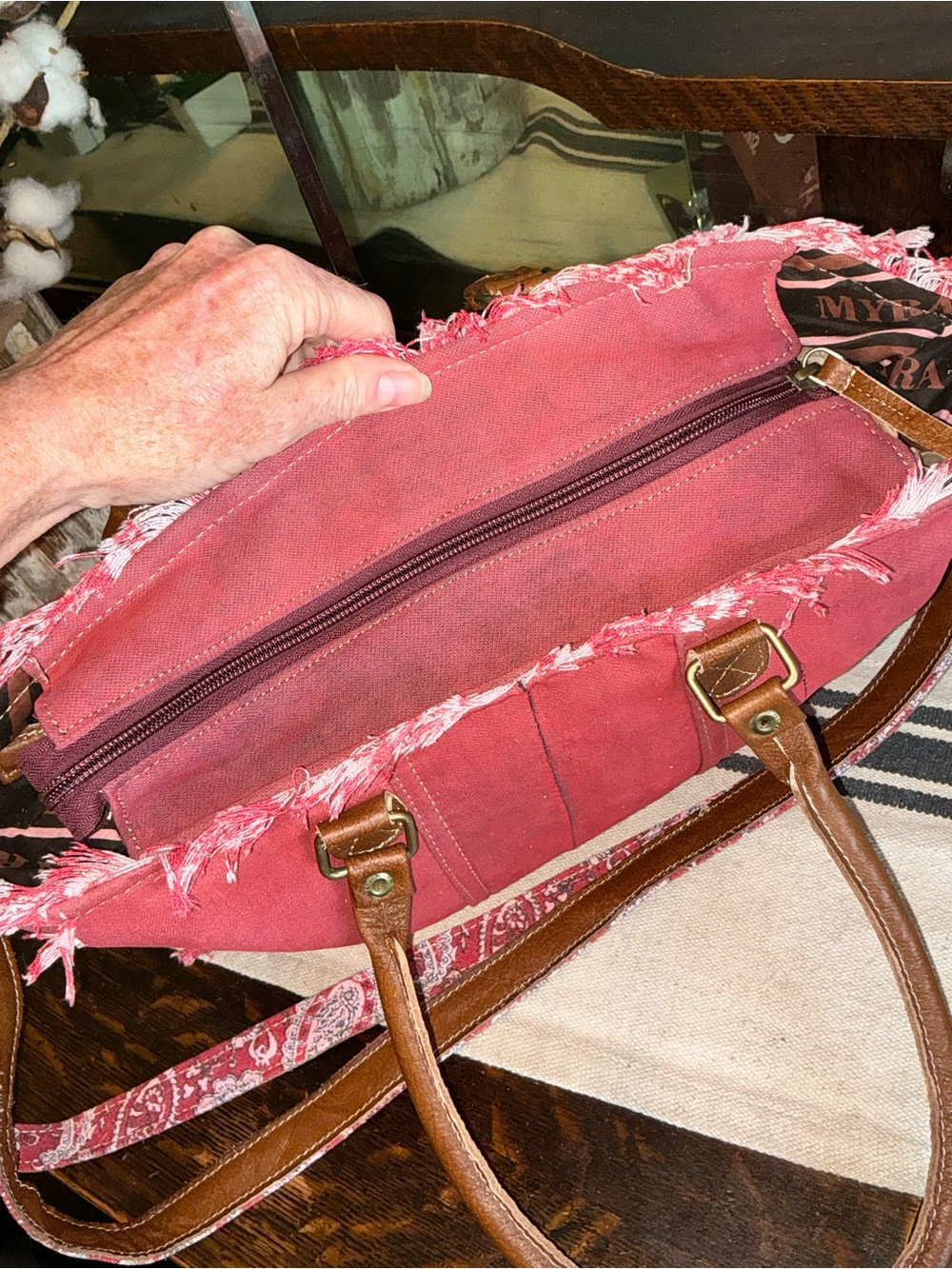NWT Myra Bag Coastal Steel Upcyclyed Canvas Shoulder Bag Tote Crossbody Red $65 - Picture 15 of 15
